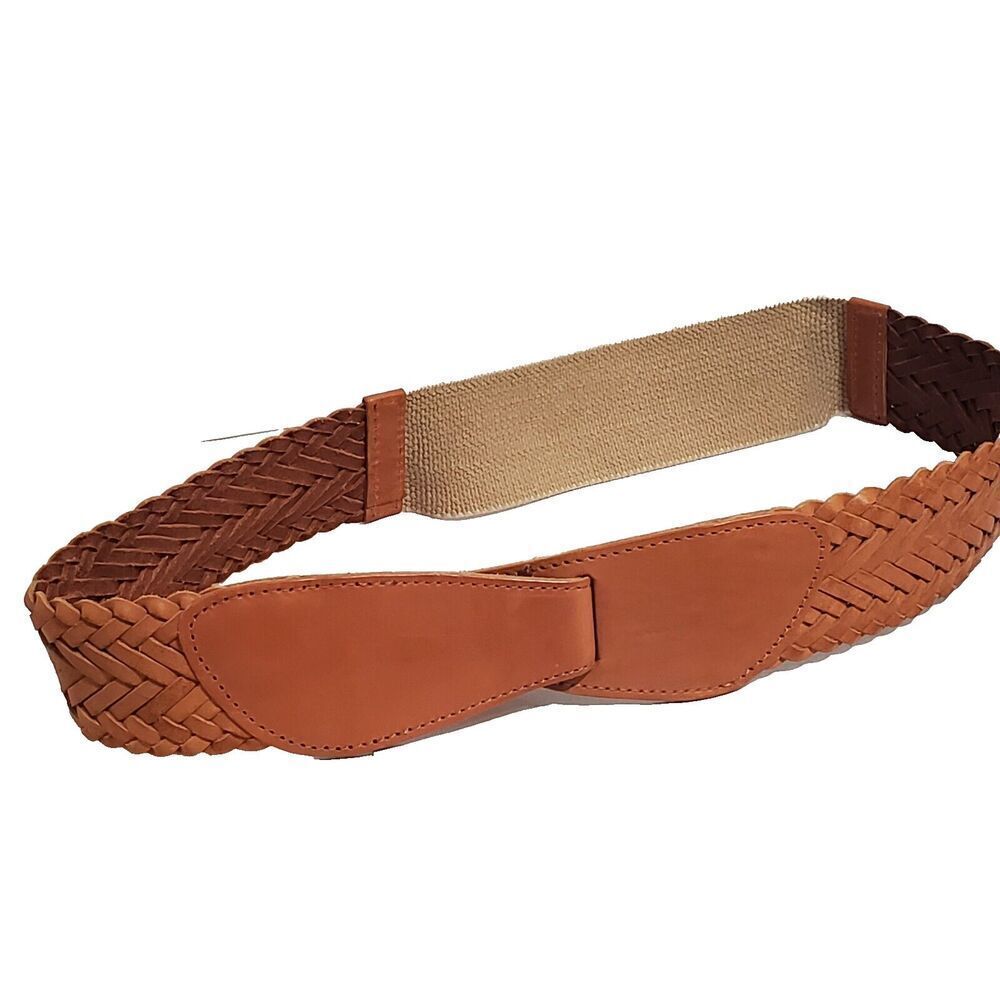 LINEA PELLE LEATHER BELT Medium 2 in wide Stretch‎ back Modern Design No Buckle